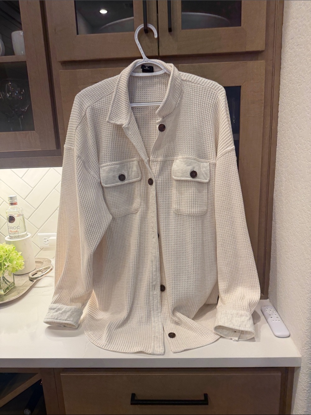 PacSun Cream Waffle Knit Button-Front Shacket